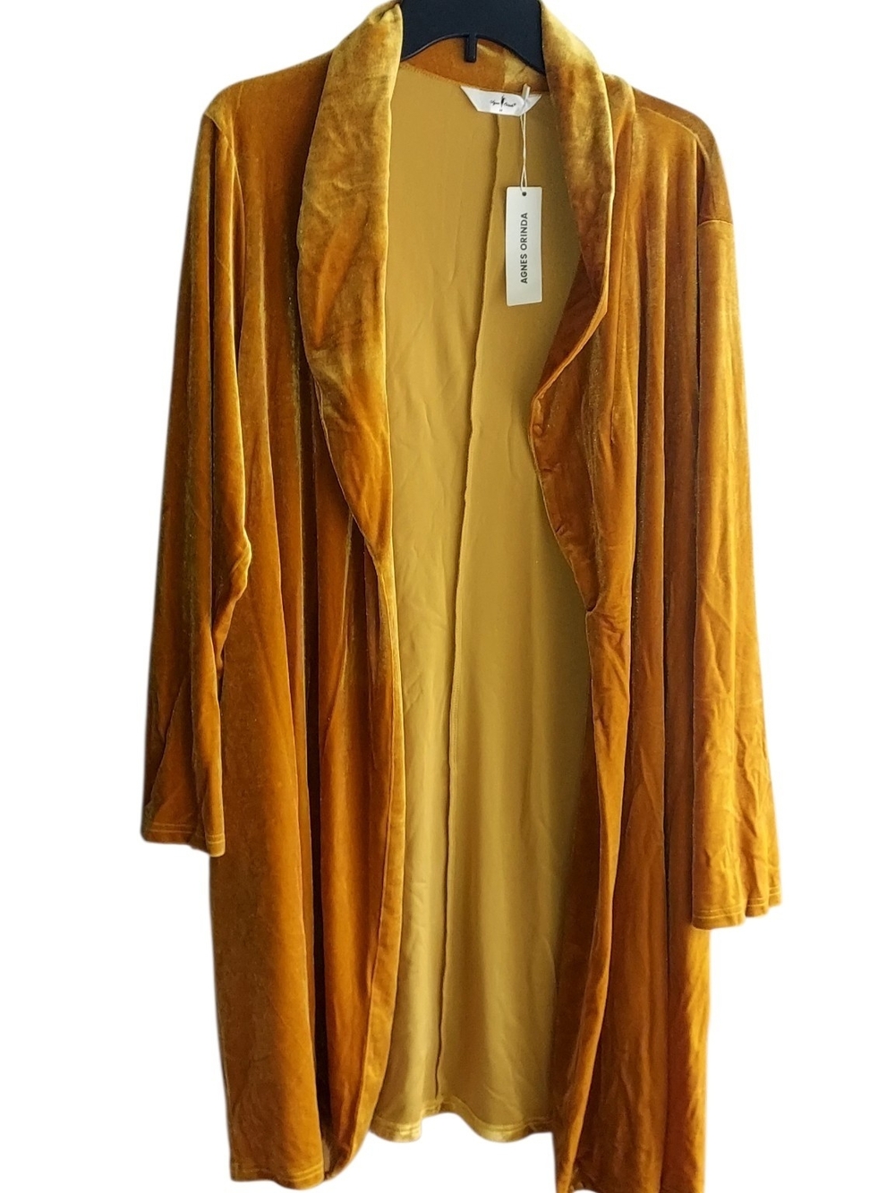 Agnes Orinda Mustard Velvet Open-Front Cardigan Coat